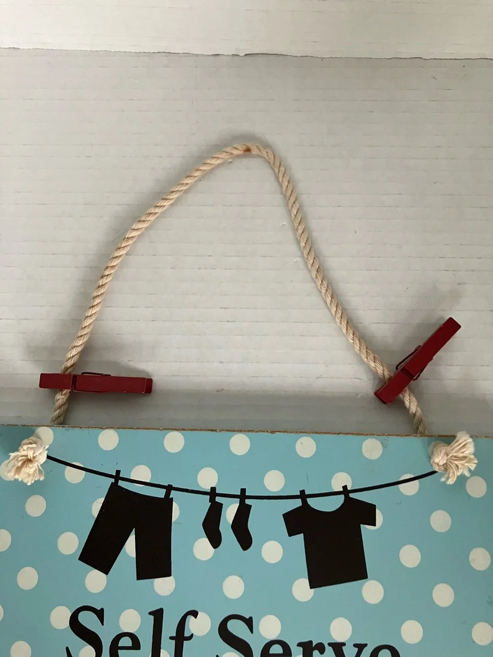 Self Serve Laundry Open 24 Hours Wall Sign - Blue Polka Dot Wood 10 inch